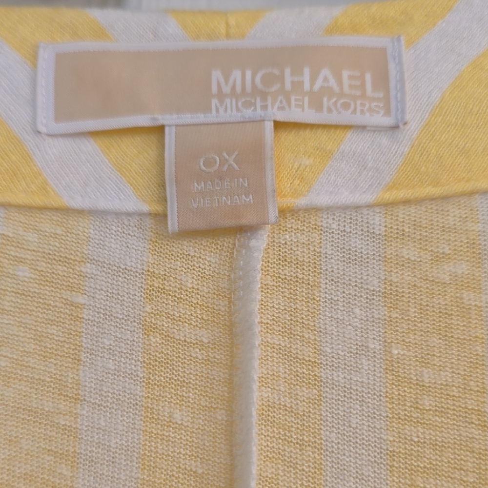 Michael Kors Yellow and White Striped Button Down Shirt with Tie Front - Picture 2 of 3